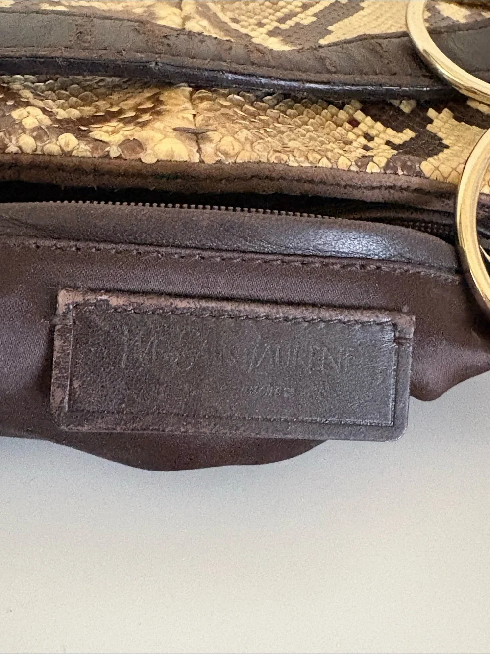 Yves Saint Laurent Brown and Tan Snake-Print Hobo with Gold Rings
